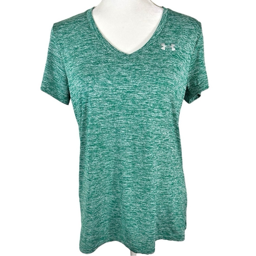 🌸Under Armor- Green Heather Short Sleeve V Neck Workout Top- M